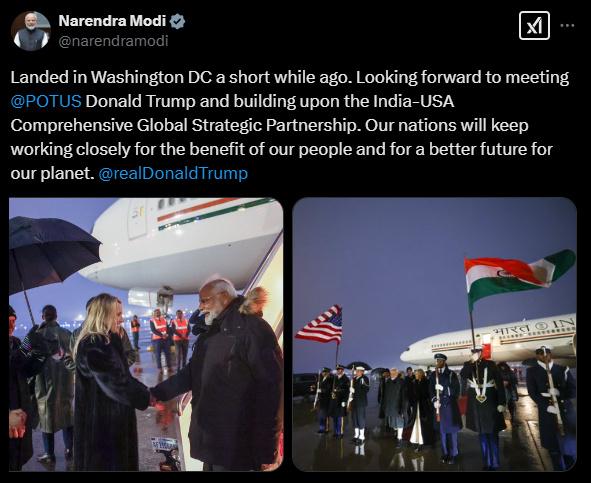 莫迪發(fā)帖：“已到華盛頓” 將與特朗普、馬斯克會面