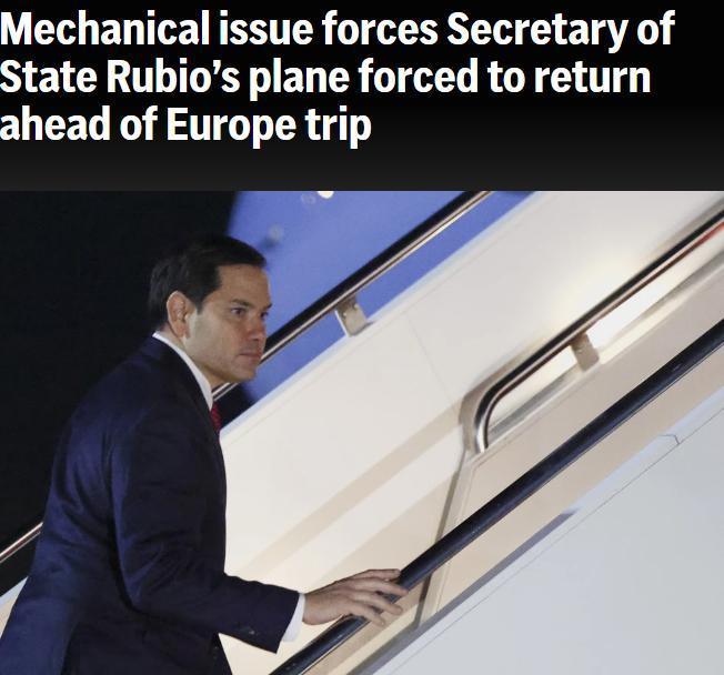 美國國務卿魯比奧所乘飛機因機械故障返航